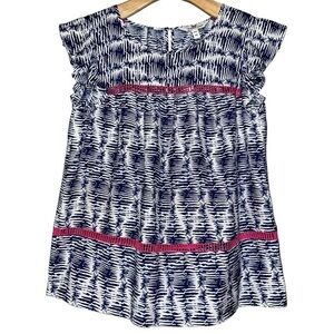 Vineyard Vines Women’s Size XS Navy Blue White Pink Rik Rak Flutter Sleeve Top
